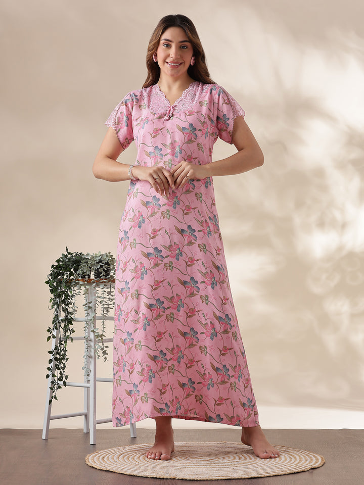 Nightwear for Women in Blush Pink with Soft Floral Print