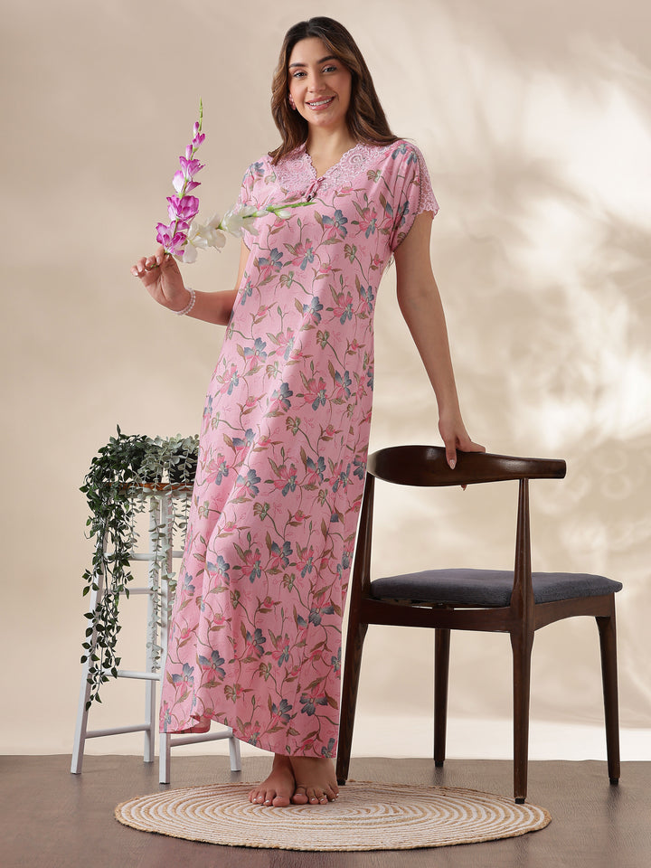 Nightwear for Women in Blush Pink with Soft Floral Print