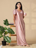 Pink Blush Satin Nighty for Women with Flared Sleeves and Bow
