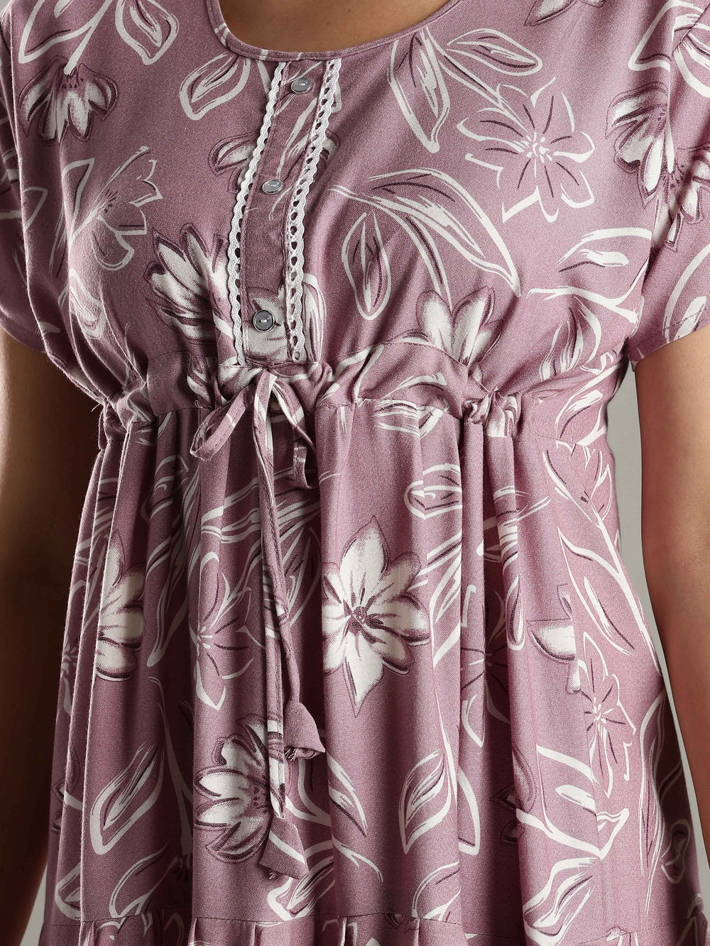 Blush Purple Floral Frock Type Nighty for Women