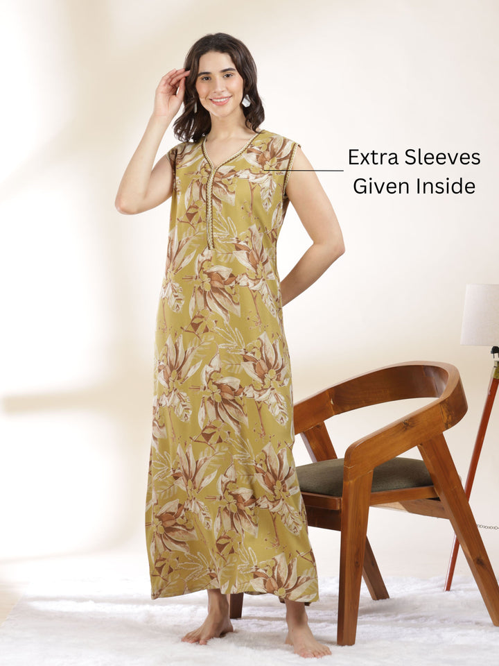 Blush Yellow Branded Sleeveless Nighty for Women