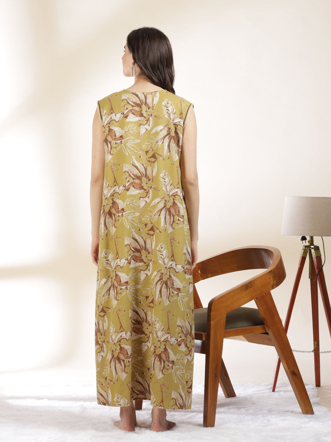 Blush Yellow Branded Sleeveless Nighty for Women