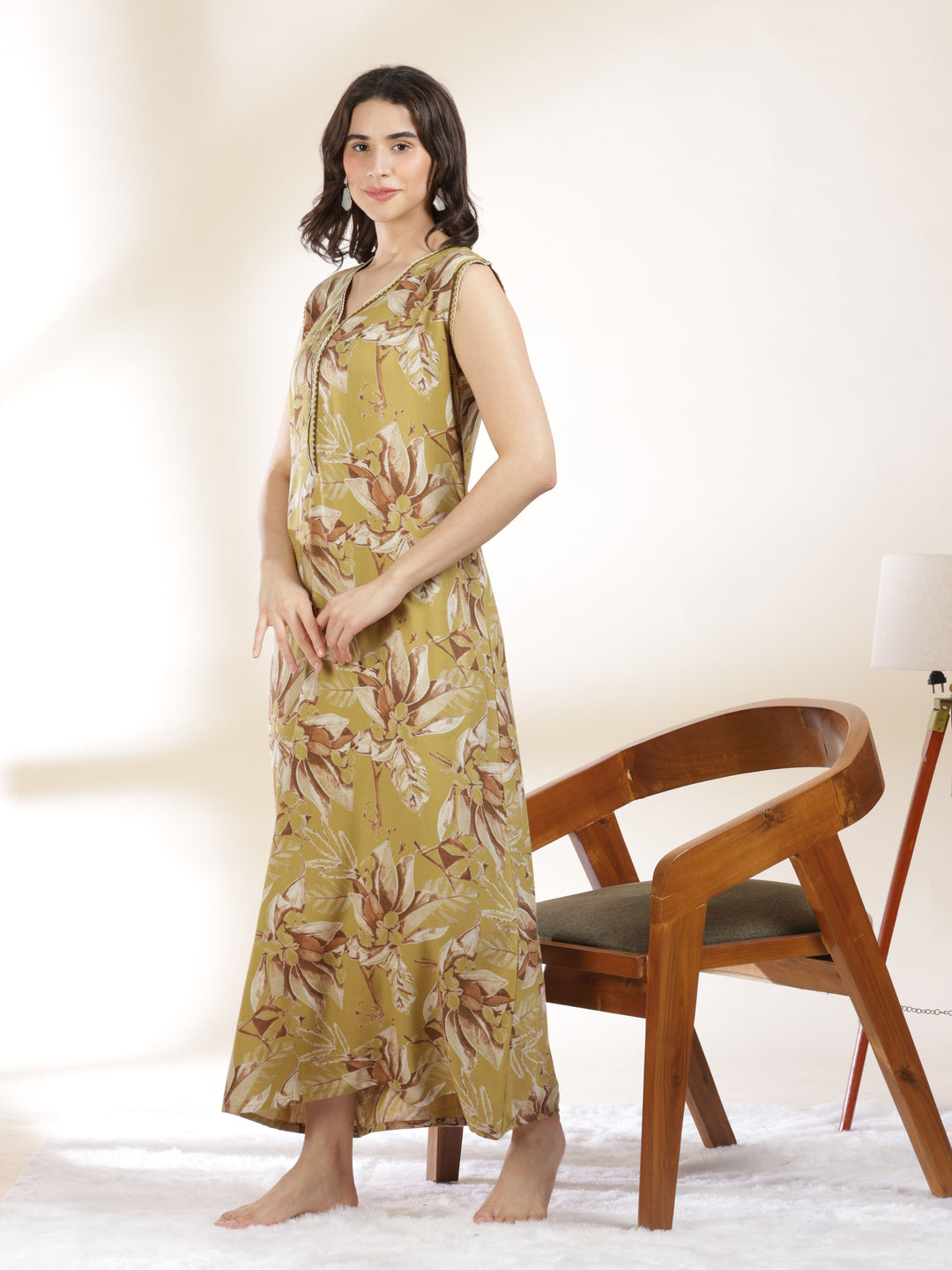 Blush Yellow Branded Sleeveless Nighty for Women