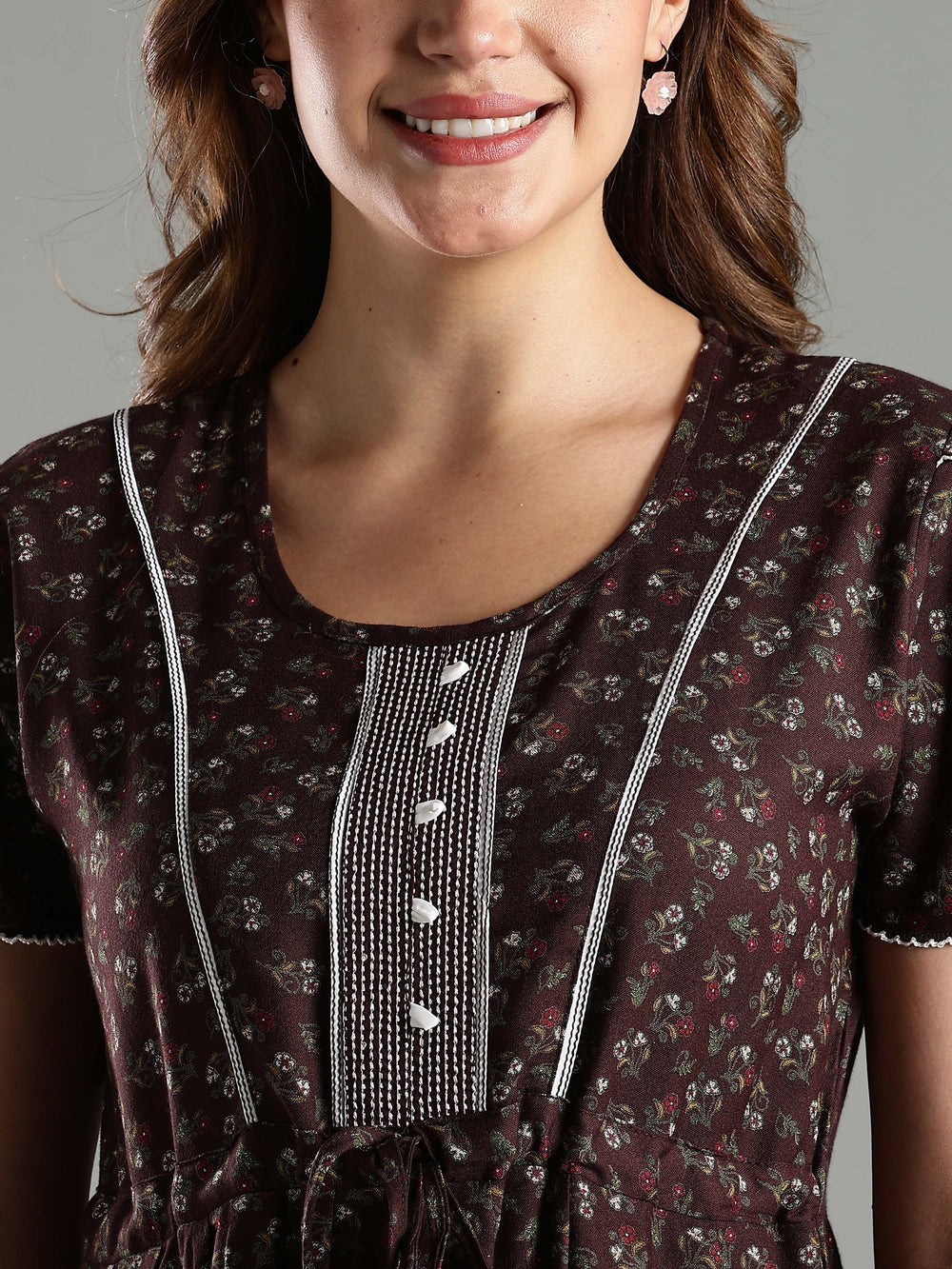 Coffee Brown Frock Type Nighty for Women