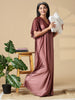 Cocoa Dusk Satin Night Dress with Flared Lace Flutter Sleeves