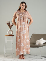 Alpine Pleated Floral Nighty for Women with Pocket and Front Buttons