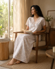 Floral Peach Designer Night Dress in Crush Cotton