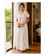 Meadow Peach Floral Crush Cotton Nighty for Women Breathable
