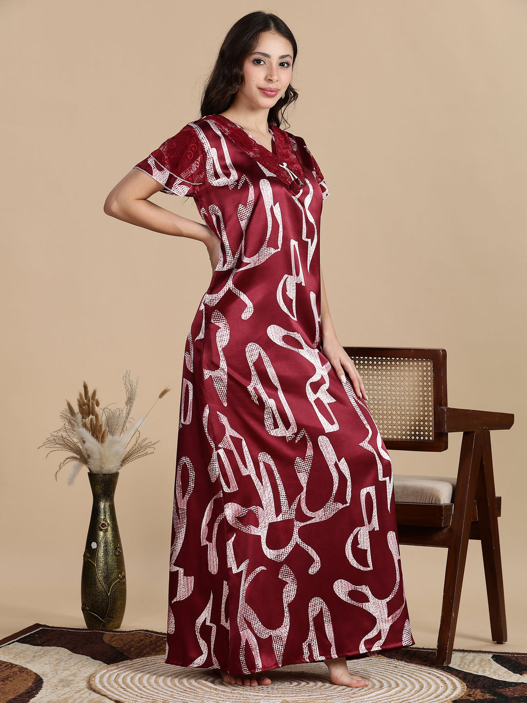 Cherry Mocha Premium Satin Nighty for Women