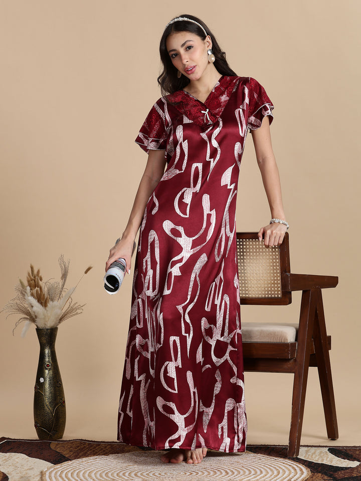 Cherry Mocha Premium Satin Nighty for Women