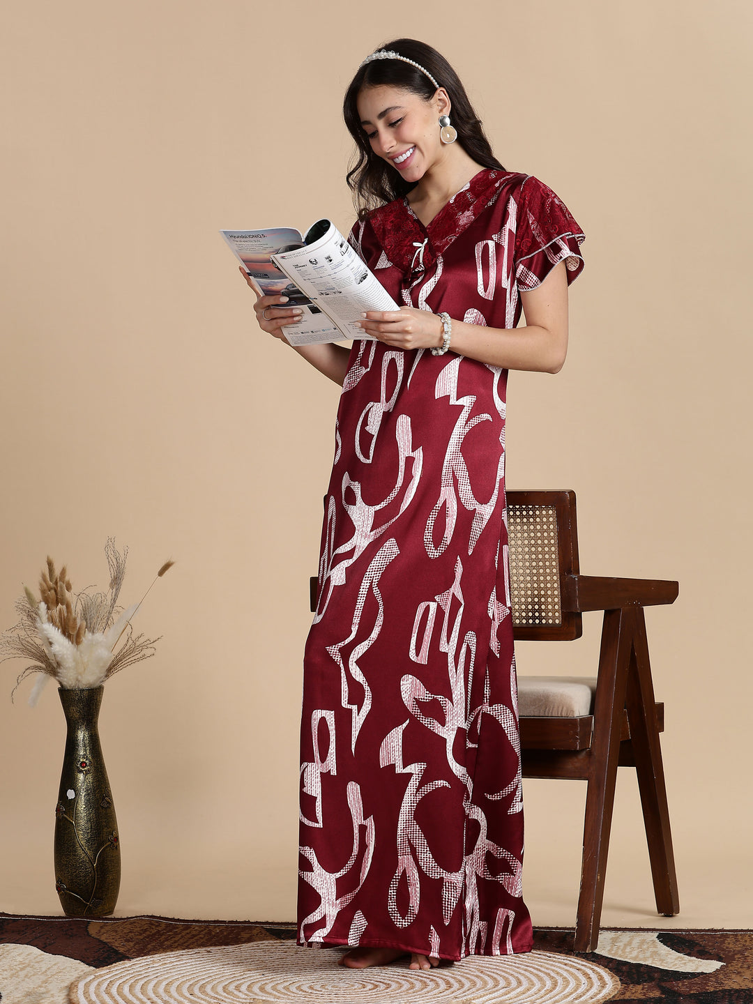 Cherry Mocha Premium Satin Nighty for Women