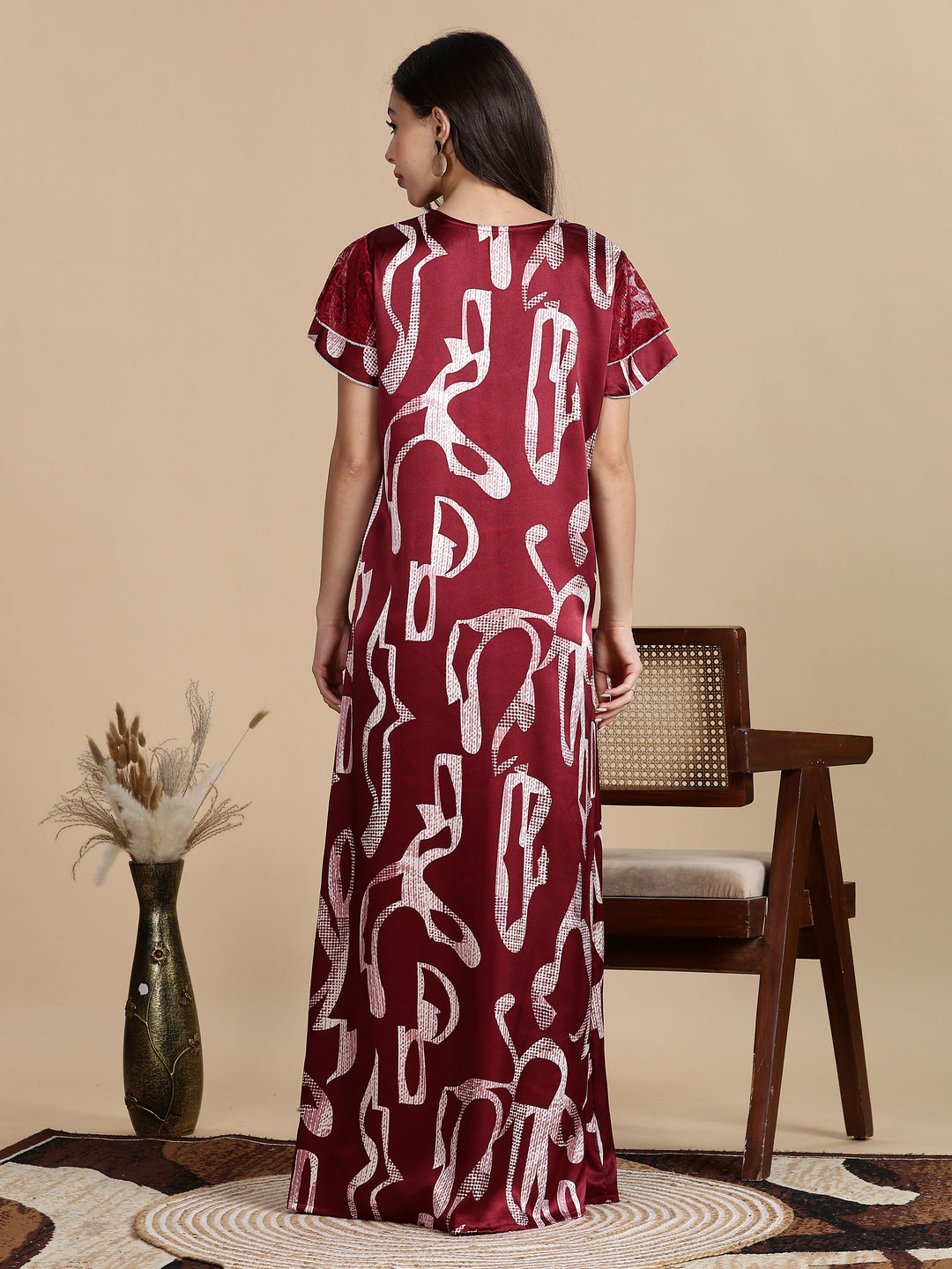 Cherry Mocha Premium Satin Nighty for Women