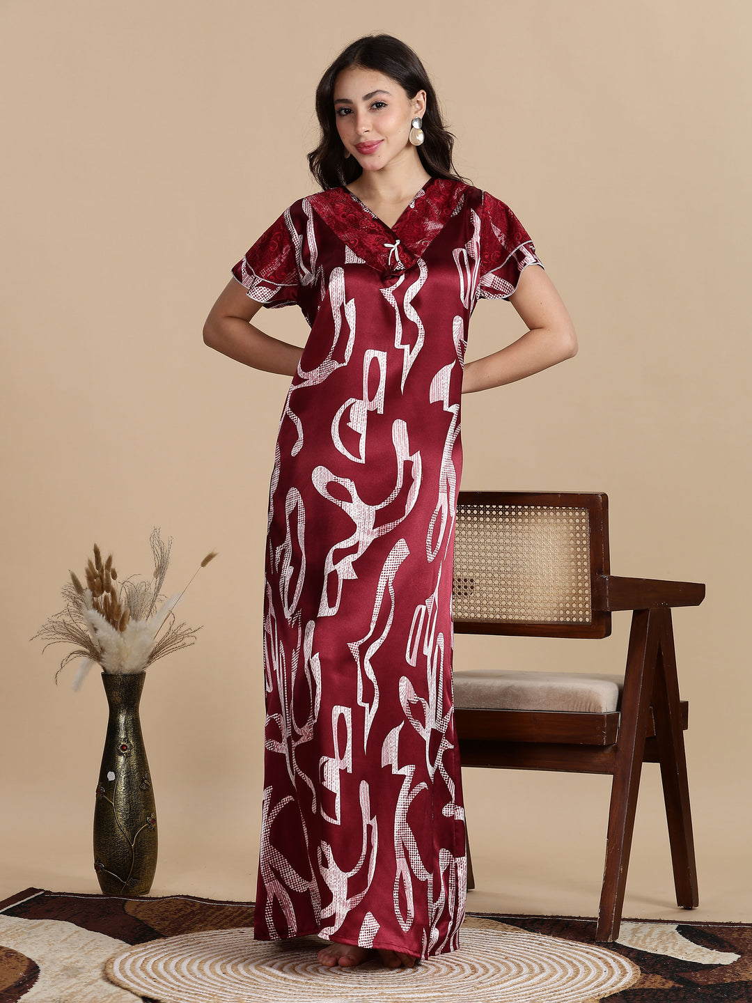 Cherry Mocha Premium Satin Nighty for Women
