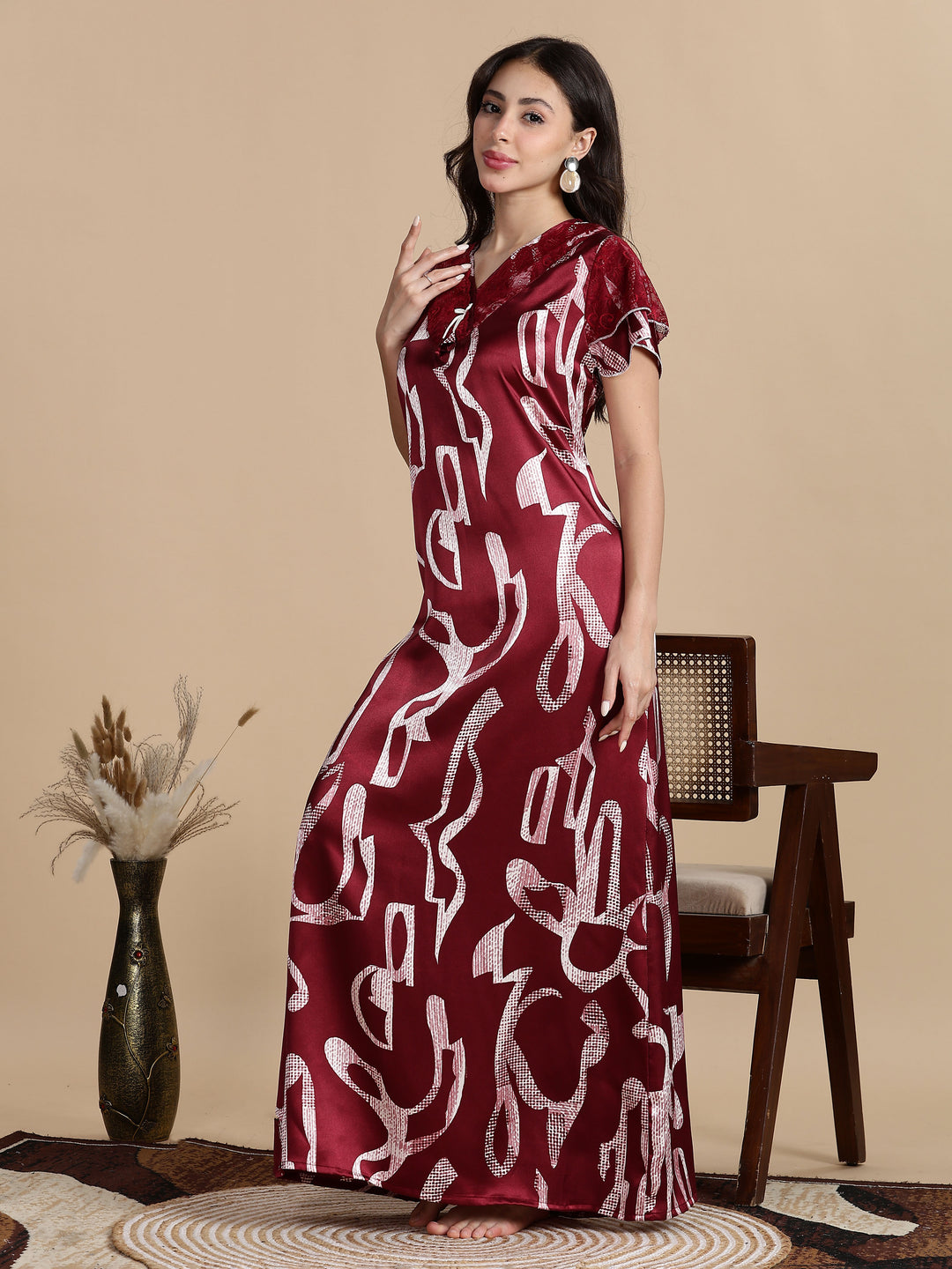 Cherry Mocha Premium Satin Nighty for Women