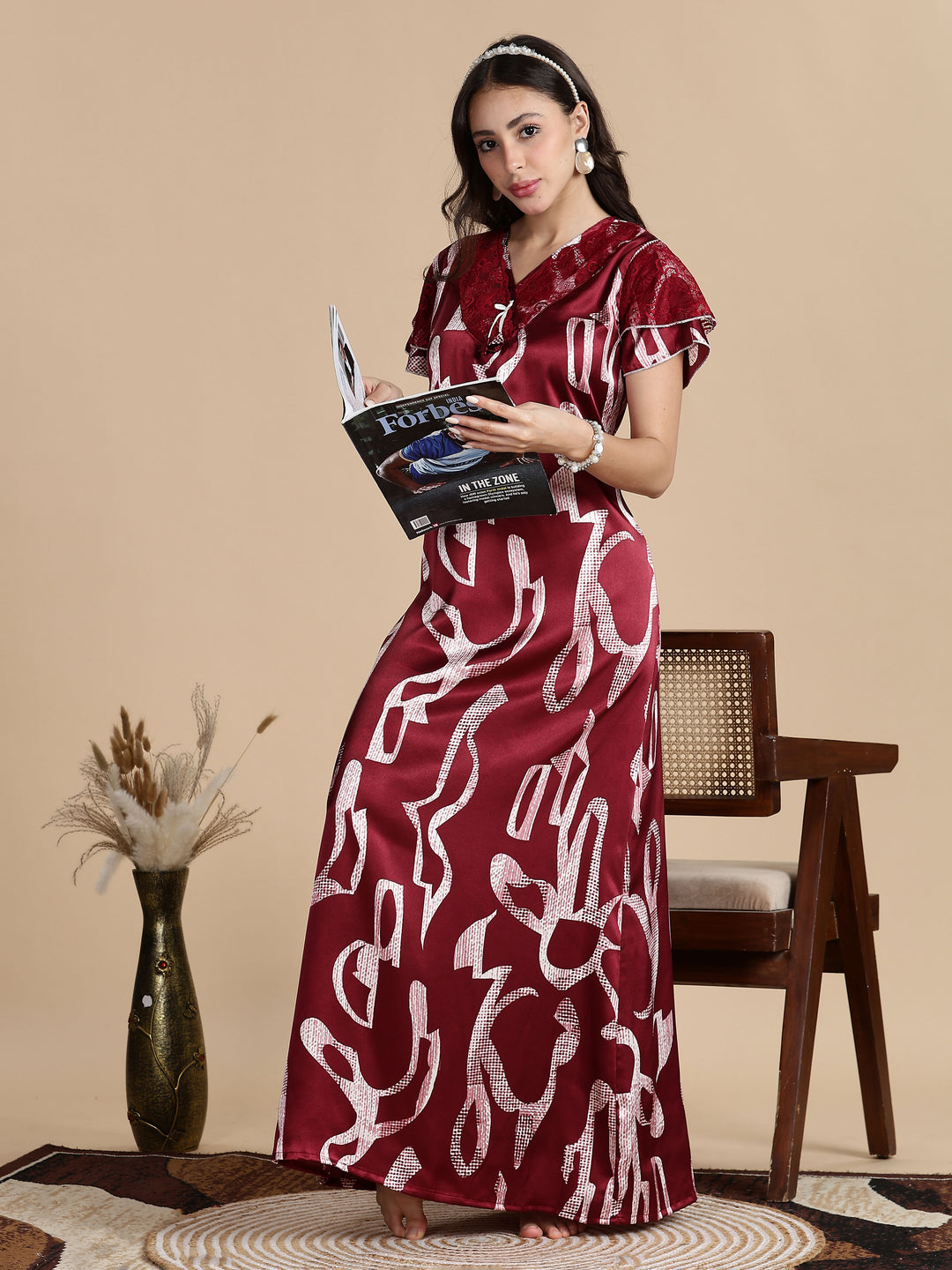 Cherry Mocha Premium Satin Nighty for Women