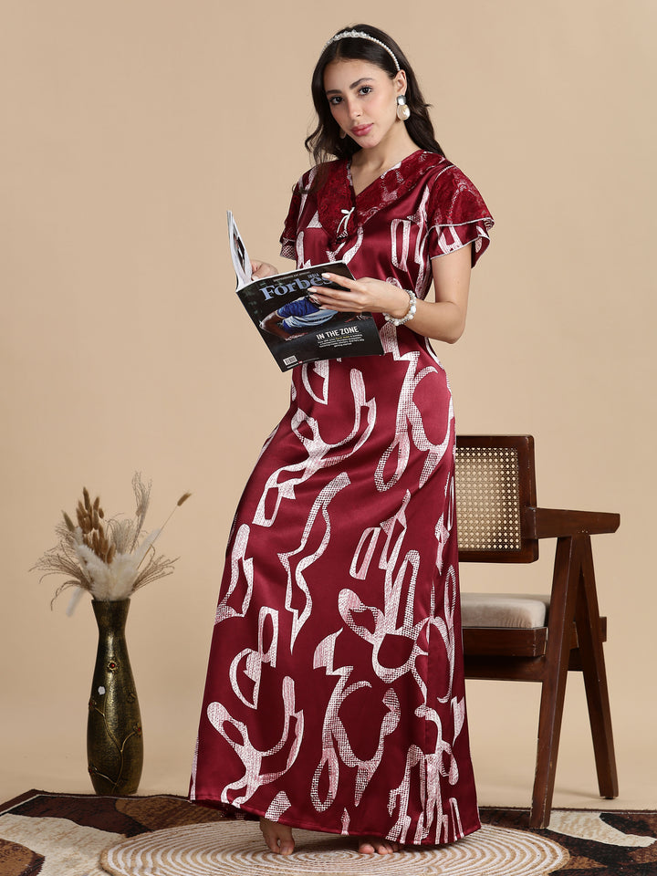 Cherry Mocha Premium Satin Nighty for Women