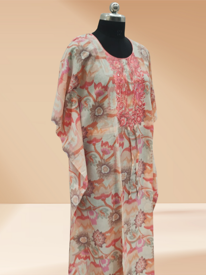 Coral Peach Kaftan Nightdress for Women