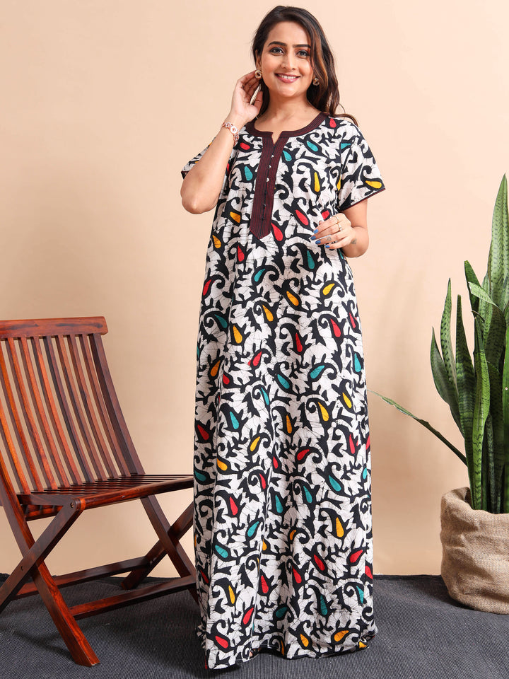 Cotton Batik Print Nighty For Women