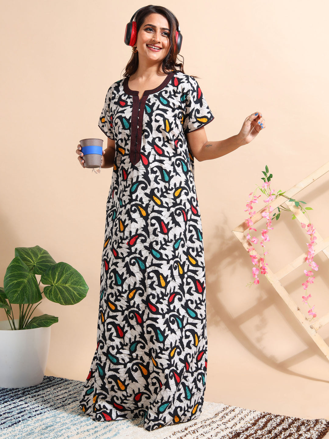 Cotton Batik Print Nighty For Women
