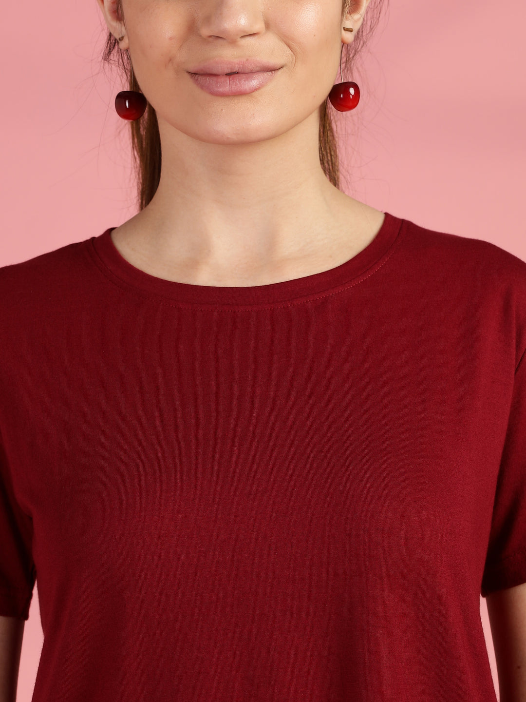 Maroon Long Cotton T-Shirt for Women