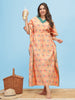 Premium Orange Cotton V Neck Kaftan Nighty For Women