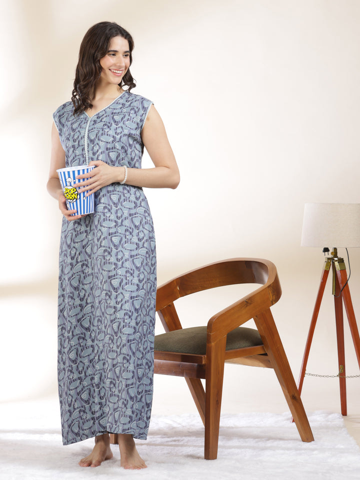 Cozy Misty Blue Sleeveless Nighty for Women