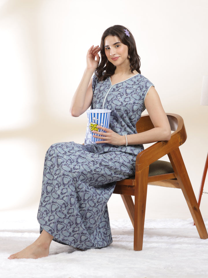 Cozy Misty Blue Sleeveless Nighty for Women