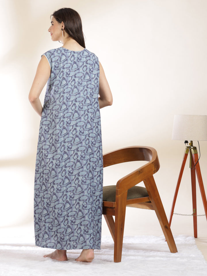 Cozy Misty Blue Sleeveless Nighty for Women