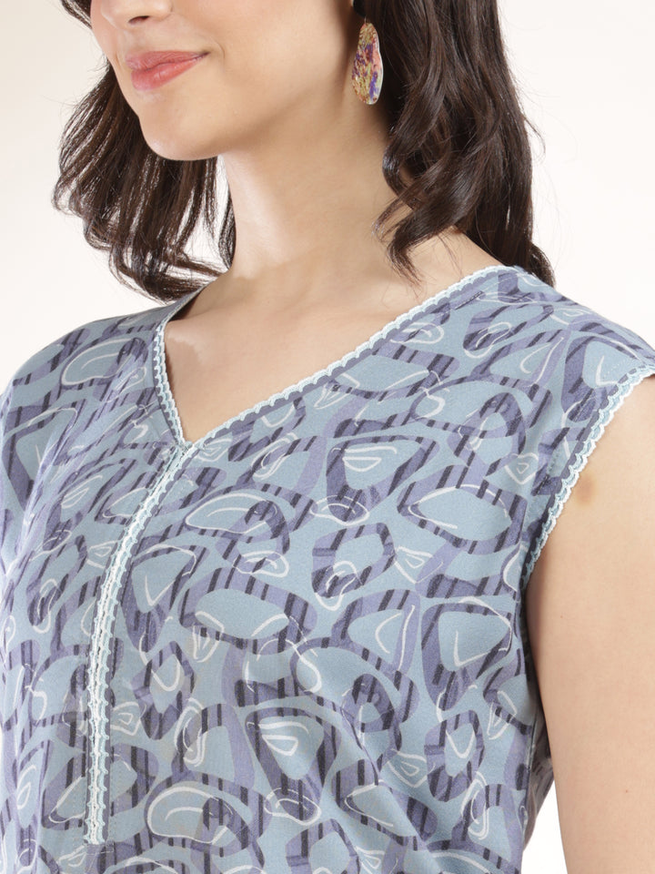 Cozy Misty Blue Sleeveless Nighty for Women