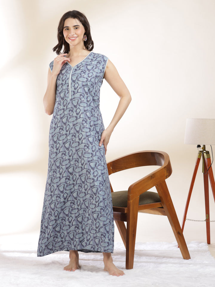 Cozy Misty Blue Sleeveless Nighty for Women