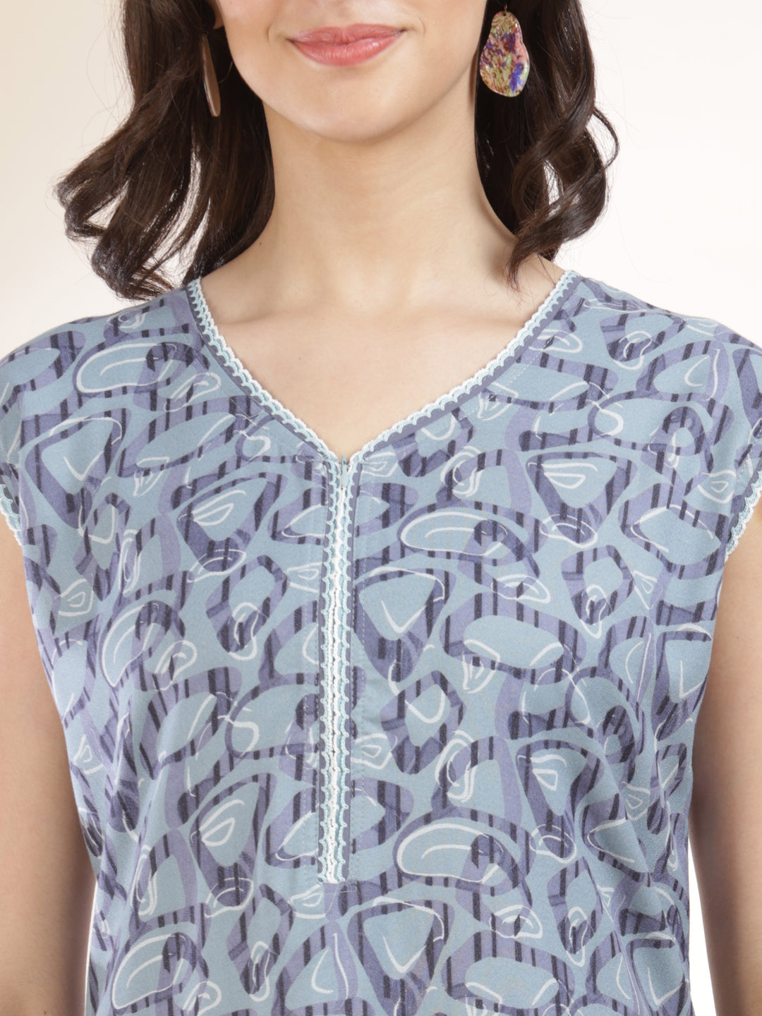 Cozy Misty Blue Sleeveless Nighty for Women