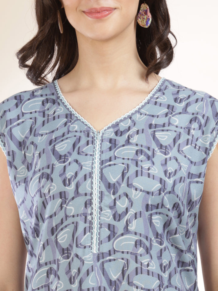Cozy Misty Blue Sleeveless Nighty for Women