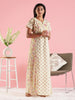 Pure Cotton A-Line Cream Nighty for Women with Traditional Print