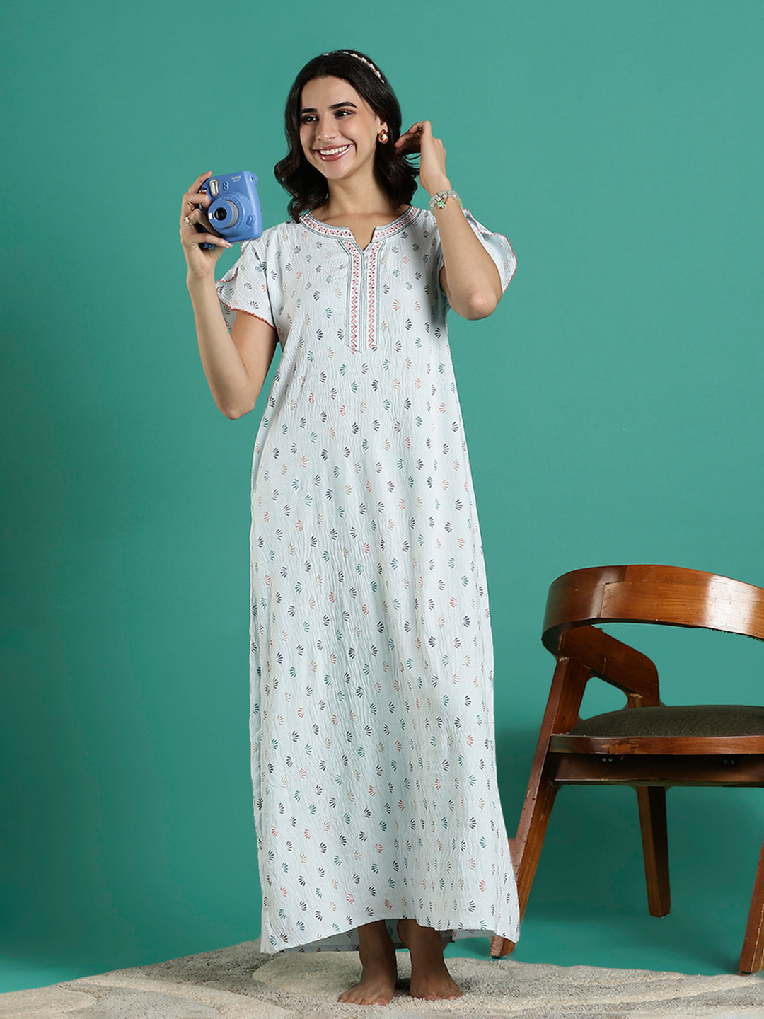 Premium Crush Cotton Designer Nighty for Women