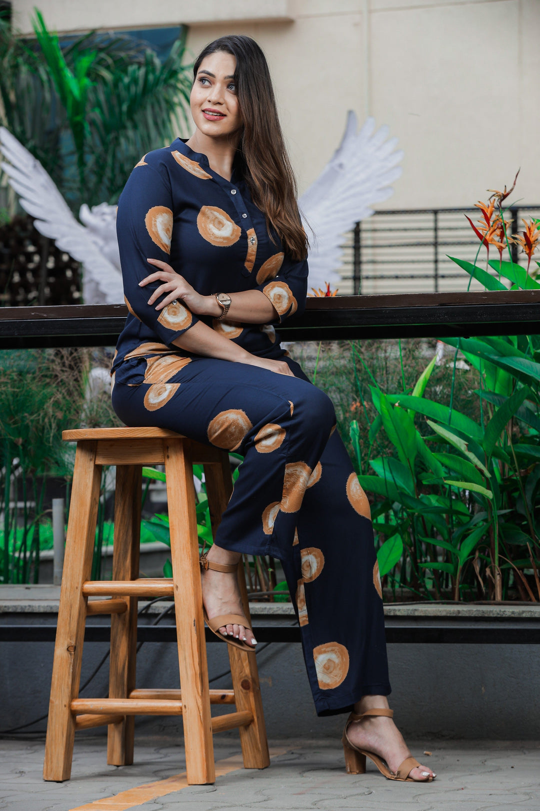 Fashionable Dark Blue Rayon Night Suit Set for Women