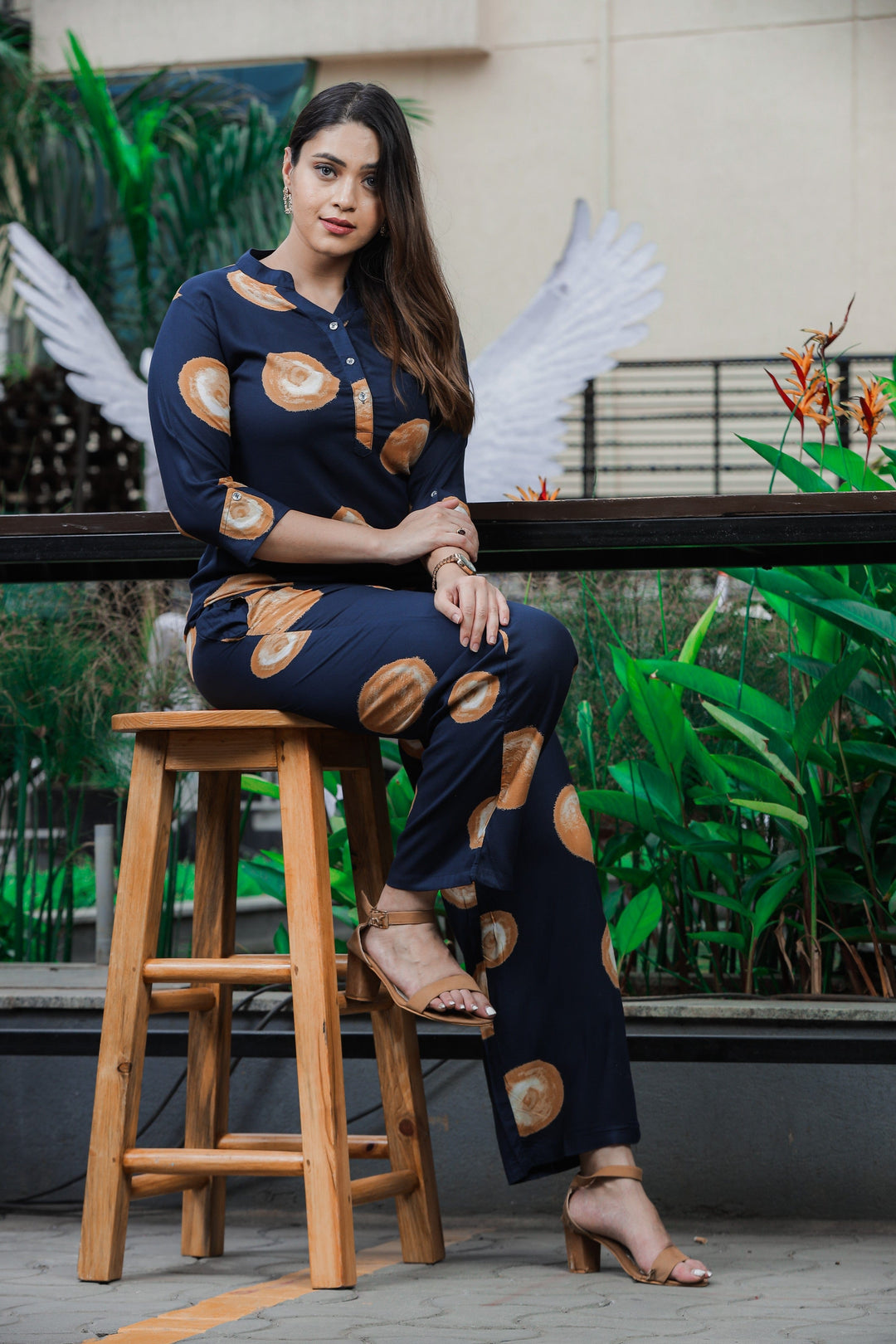 Fashionable Dark Blue Rayon Night Suit Set for Women