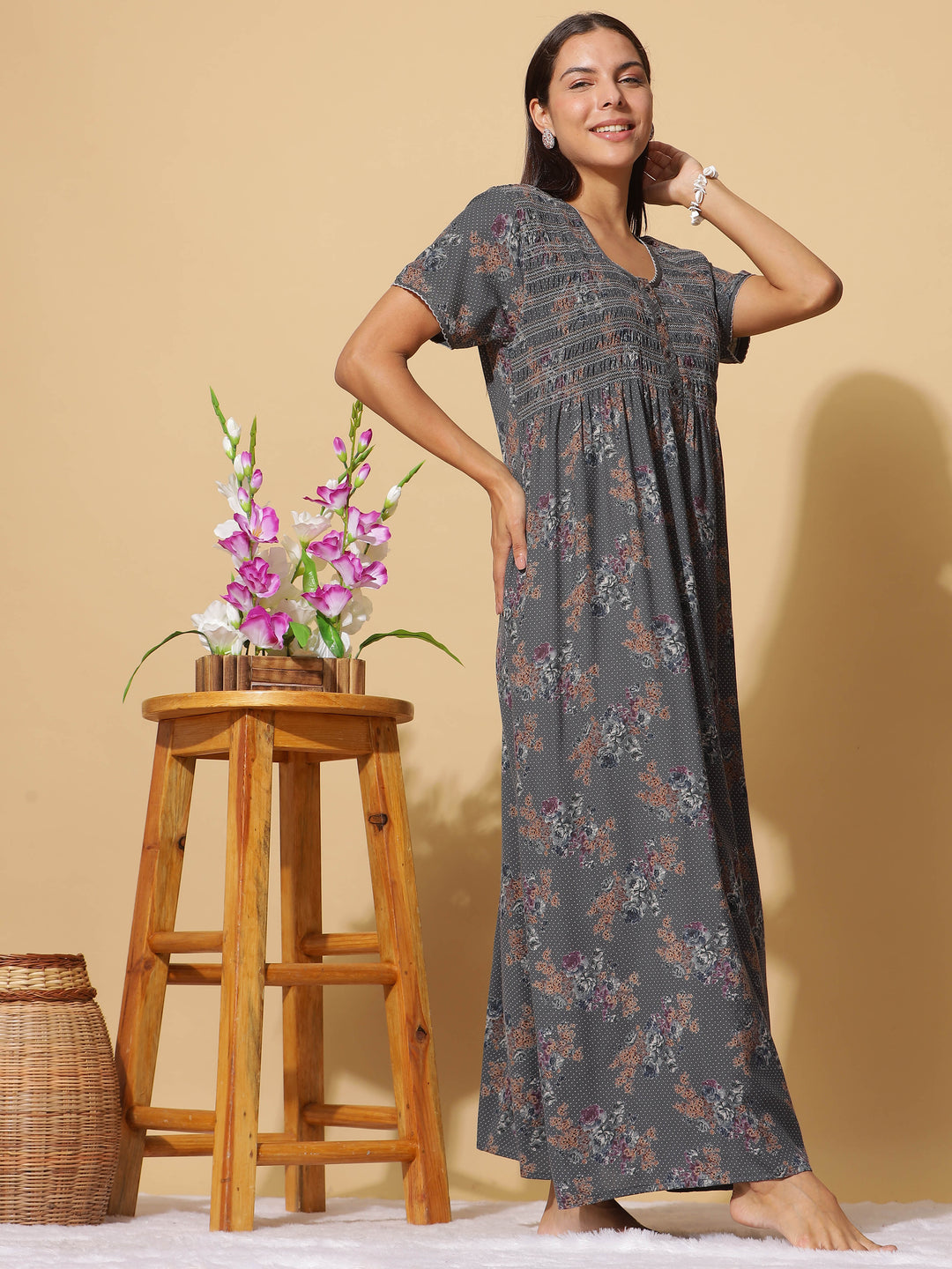 Premium Dark Green Maxi Nightdress For Women