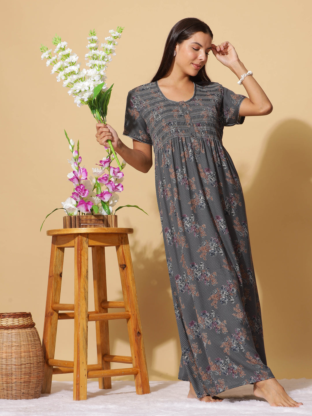Premium Dark Green Maxi Nightdress For Women