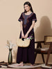 Bizzy Lizzy Embroidered Deep Wine Nighty for Women Full Length