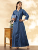 Sky Blue Denim Feel Cotton Nightdress with Embroidery and Pocket