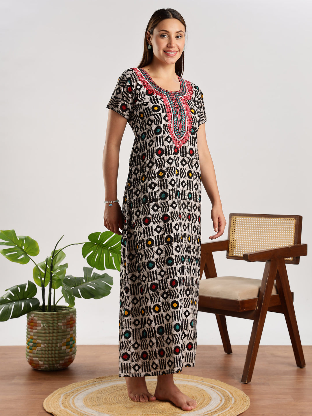 Diamond Batik Print Cotton Night Dress for Women