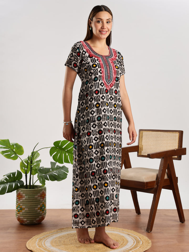 Diamond Batik Print Cotton Night Dress for Women