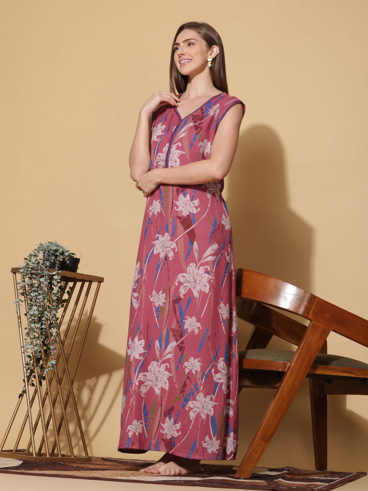 Dreamy Pink Sleeveless Nighty For Women