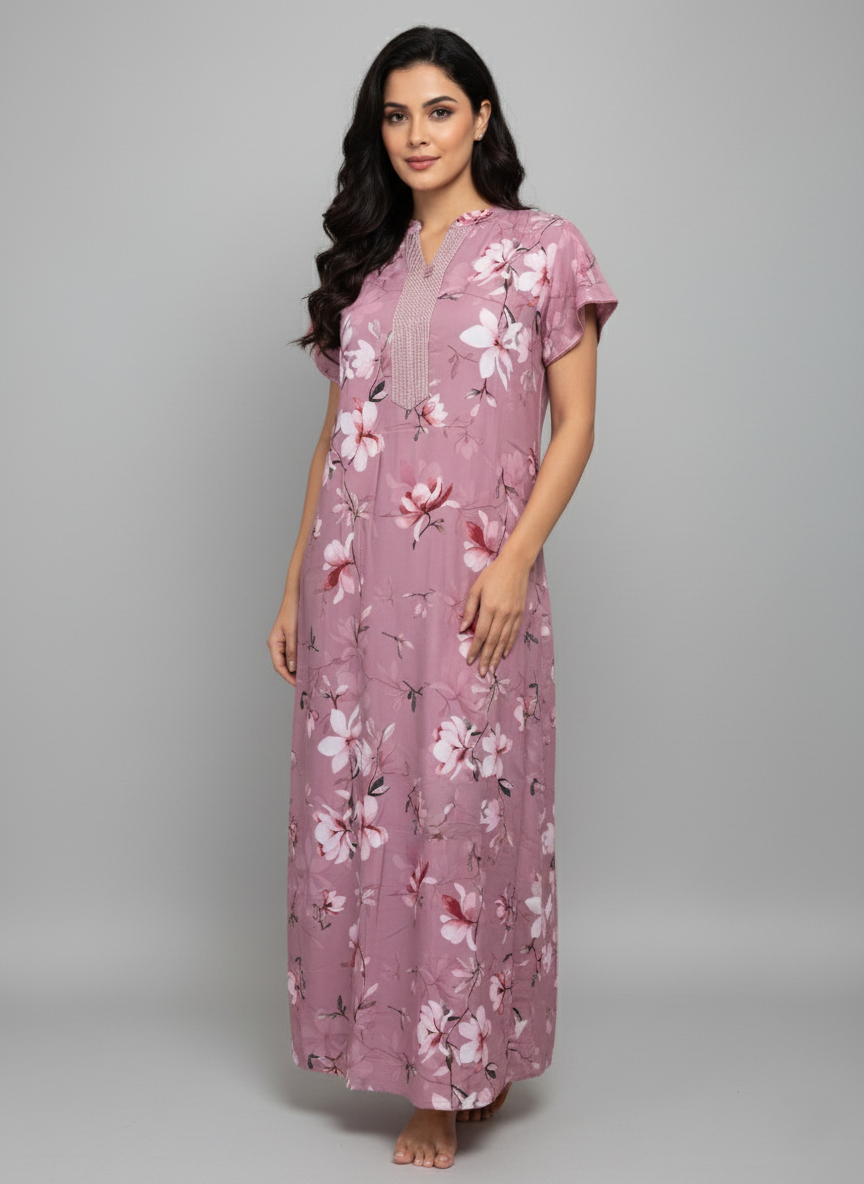 Dusty Rose Rayon Designer Ladies Nighty for Women