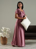 Dusty Rose Satin Nighty for Women with Soft Lace and Bow Detail