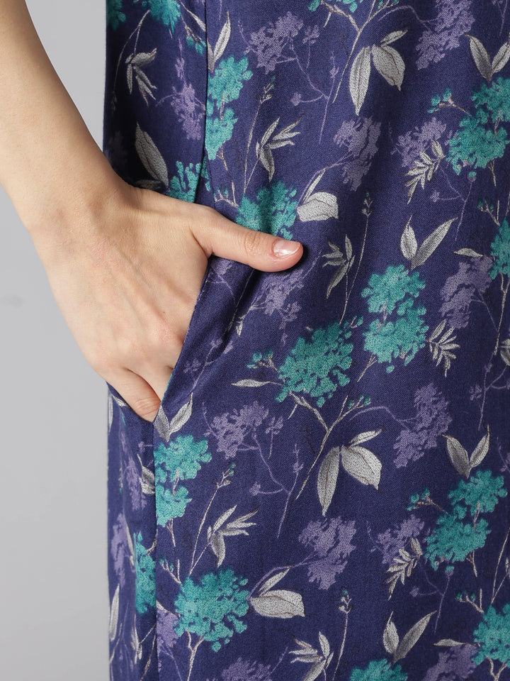 Floral alpine nighty for women with pocket and buttons