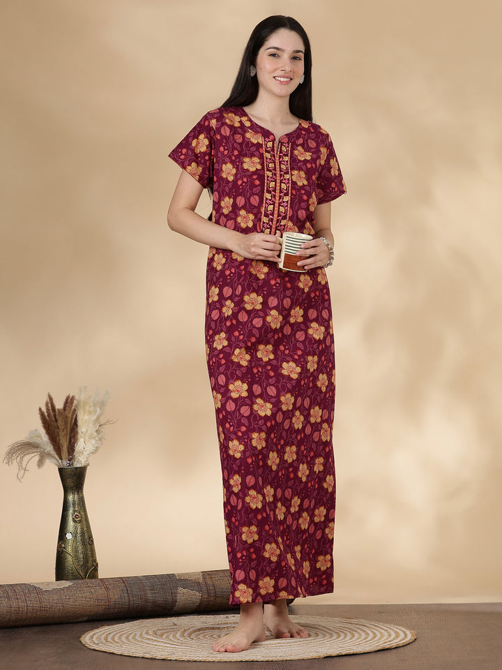 Floral print good quality pure cotton nighty for women