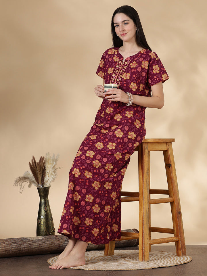 Floral print good quality pure cotton nighty for women