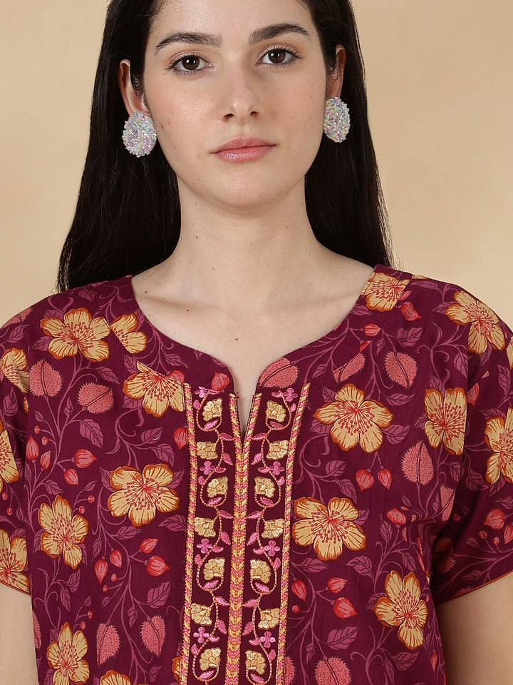Floral print good quality pure cotton nighty for women