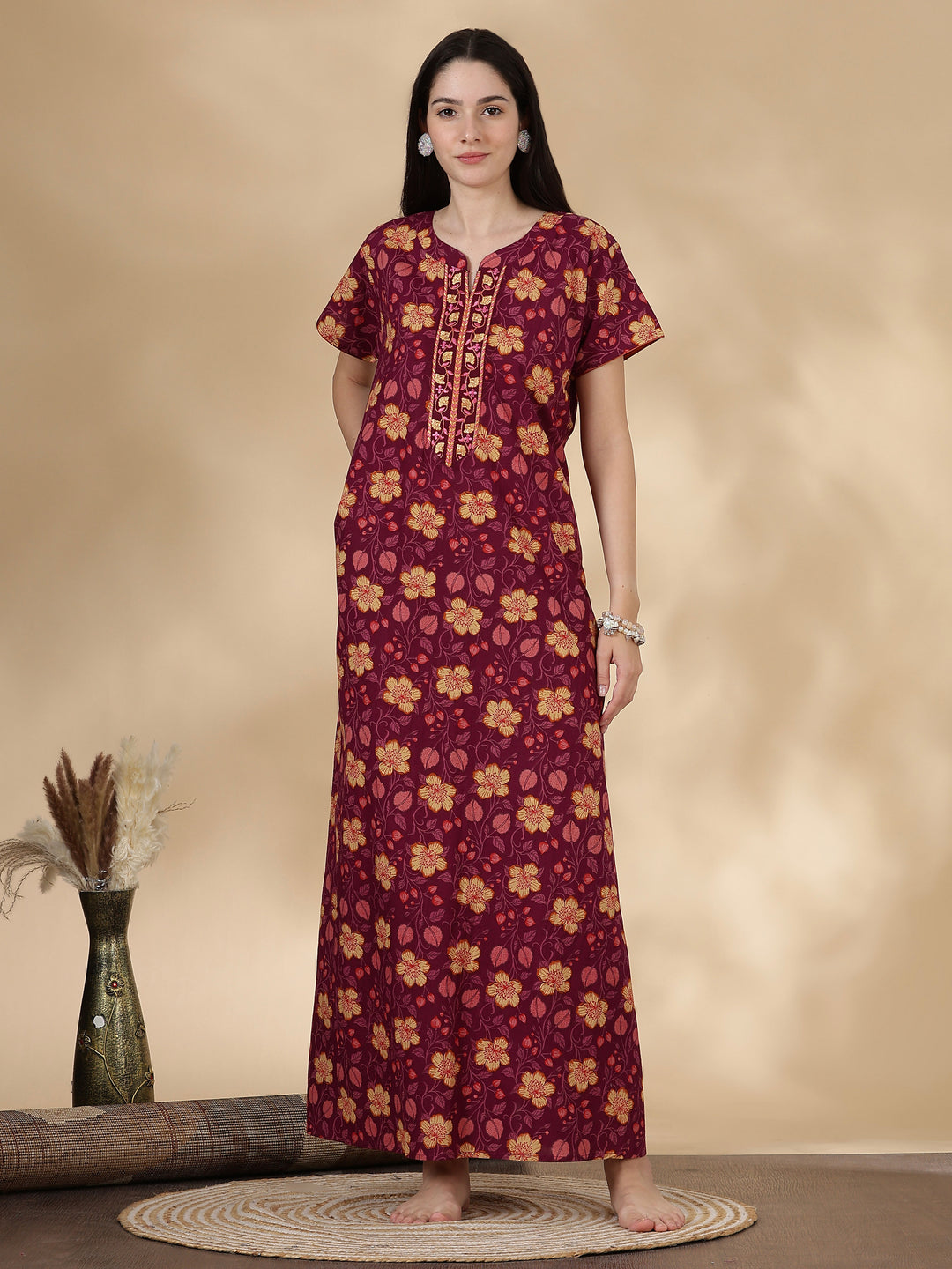 Floral print good quality pure cotton nighty for women